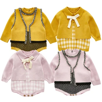 2020 Adīt Bērnu Apģērbu Komplekts Princess Jaciņa+ Romper Blūze, Zīdaiņu Apģērbs, Zīdaiņu Meiteņu Drēbes Rudens Ziemas Tērps Bērnu Apģērbs 32722