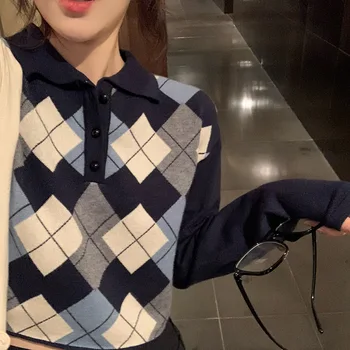 2020. gada Rudens & Ziemas Jaunas Ielidošanas Lingge Drukāšanas Džemperis Meitene Atloks garām piedurknēm Džemperis Zaudēt Pleds Īss Džemperis Bezmaksas Piegāde