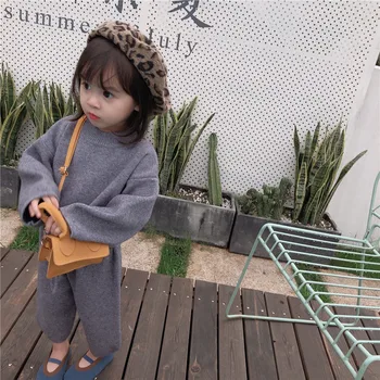 2020. Gada Rudens/Ziemas New Style Korejiešu Meitene Gadījuma Zaudēt Core-Vērptas Dzijas Džemperis Tērps Bērniem, Adītas Divdaļīgs Kostīms Meitenei Drēbes