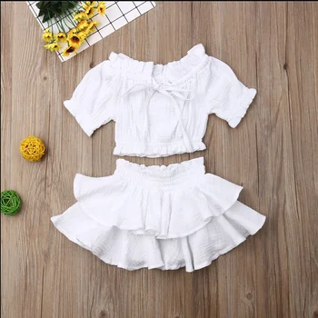 2020. Gada Vasaras Baby Toddler Meiteņu Apģērbu Komplekti, Cietā Topi Krekls + Savirmot Svārki, Bērns Jaundzimušo Apģērbi Apģērbs