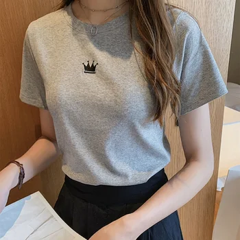 2020. gada Vasarā Jaunu Sieviešu Modes Izšūti T-krekls ar Īsām Piedurknēm Top Brīvs O-veida kakla Īsām Piedurknēm Tees Sieviešu Plus Lieluma Street Wear