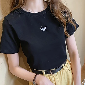 2020. gada Vasarā Jaunu Sieviešu Modes Izšūti T-krekls ar Īsām Piedurknēm Top Brīvs O-veida kakla Īsām Piedurknēm Tees Sieviešu Plus Lieluma Street Wear