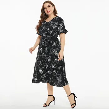 2020. gada Vasarā Plus Lieluma sieviešu Apģērbu ar Īsām piedurknēm Kleita modes Dāmas Iespiestas ziedu elegants kleitas