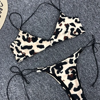 2020 Jaunu un Seksīgu Asimetriska Leopard Mikro Bikini Sieviešu Peldkostīms Sieviešu Peldkostīmi Brazīlijas Bikini komplekts Siksna Bather peldkostīms Peldēt