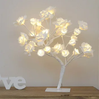 24 Led Dekoratīvā Galda Lampa Cherry Blossom Stila Usb Uzlādes Koku Gaismas Ziemassvētku Pasaku Dzīvojamā Istaba Guļamistaba Galda Lampa