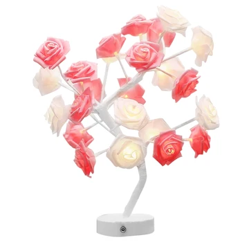 24LED Simulācijas PE Rose Puķu Koku Gaismu Atmosfēra, Galda Lampa, Iekštelpu Svētku Apgaismojums Valentīna Jaunā Gada Dāvanu Amatniecības 2021