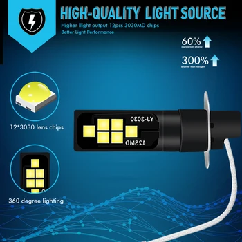 2gab H3 LED Miglas lukturi Spuldzes 1000LM Pāris Auto Auto Braukšanas Gaismas Lampa 6000K Balts IP65 LED 3030 Čipu Miglas lukturi Braukšanas Spuldzes