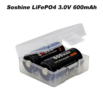 2gab Soshine 16340 RCR123 LiFePO4 baterijas 3 V 600mAh Uzlādējams aizsargāta baterijas ar bateriju kārba