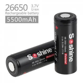 2gab Soshine 3,7 V 5500mAh Lielu Jaudu 26650 Li-jonu Akumulators ar Aizsargāto PCB LED Lukturi / Lukturu