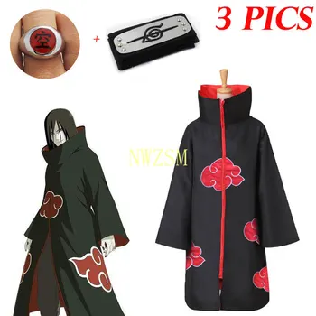 3 ATTĒLI Naruto Kostīms Akatsuki Apmetnis Cosplay Sasuke Uchiha Cape Cosplay Itachi Apģērbu kostīms Akatsuki VISI BIEDRI 11SETS