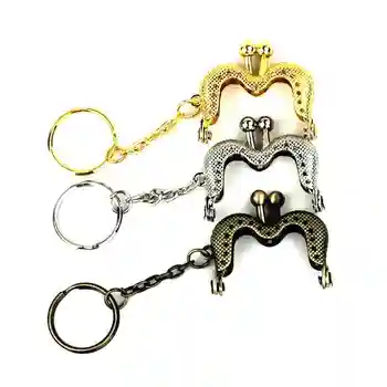 3 Gab./daudz 4 cm Bronzas, Sudraba, Zelta mini M formas metāla maku rāmis Skūpsts aizdare slēdzene Ar atslēgu gredzens soma, piederumu, 3 krāsas
