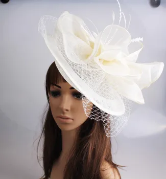 3 Krāsas Sinamay Kāzu Puse, Cepures Matu Fascinators Elegants Sieviešu Derby Godu Galvassegu Cepures Ar Plīvuri Galvassegu MYQ112