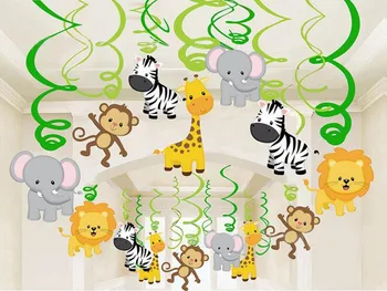 30pcs Dzimšanas dienas svinības Apdare Bērniem Safari Dzīvnieku Folija Spirāles Virpulis Baby Dušas Džungļu Dzīvnieku Karājas Vainags Dzīvnieku Banner
