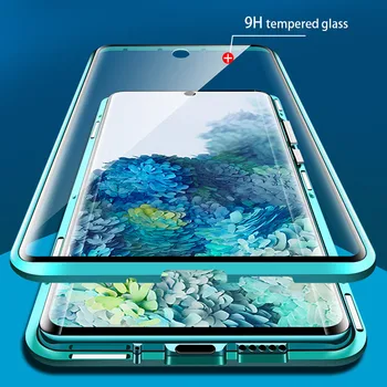 360 Magnētisko Adsorbcijas Metāla Case For Samsung Galaxy S20 S8 S9 S10 Plus Piezīme 20 8 9 10 A10 A50 A51 A71 Double-Sided Stikla Vāks