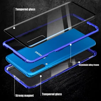 360 Magnētisko Adsorbcijas Metāla Case For Samsung Galaxy S20 S8 S9 S10 Plus Piezīme 20 8 9 10 A10 A50 A51 A71 Double-Sided Stikla Vāks