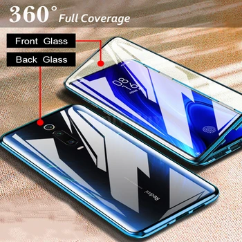 360 Pilnībā Segtu Magnētisko Adsorbcijas Metāla Flip Tālrunis Lietā Samsung Galaxy A7 2018 Dubultā Stikla Coque SamsungA7 GalaxyA7 Fundas