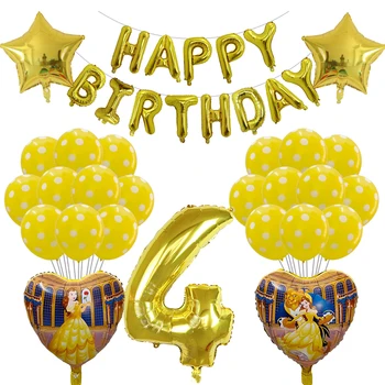 38pcs Skaistums Un Zvērs, Alumīnija Baloni 30inch Zelta Numuru Balonu Princese Meitene, Dzimšanas dienas svinības Ballon Rotājumus Bērniem Rotaļlietas 21447