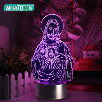 3D Akrila LED Nakts Apgaismojums, Ilūziju Jēzus Kristus Optisko Lampas Apgaismojums Inshallah Kristiešu Dievs USB Touch Gaismas Jaunums Dāvanu