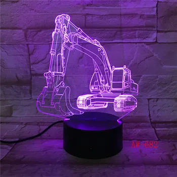 3D Ekskavatoru Nakts Gaismas Ilūziju LED touch Galda Lampa 7 Krāsas, USB Jaunums Auto Formas Gultas Nightlight Lampas Zēns Dāvanu AW-682