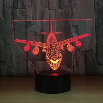 3D Gaisa Gaismas Plaknes Modeli, Radošu Nakts Vieglo Lidmašīnu Galda Lampa LED Ilūziju Lampas Hologrammas 7 Krāsas Cool Rotaļlieta Jaunā Gada Dāvanu 61707