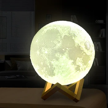 3D Gaismas Pieskārienu Pārslēgt Uzlādējams Mēness Lampas, 2 Krāsas Izmaiņas 3D Drukas Lampas Mēness Guļamistaba Grāmatu plaukts Nakts Gaisma