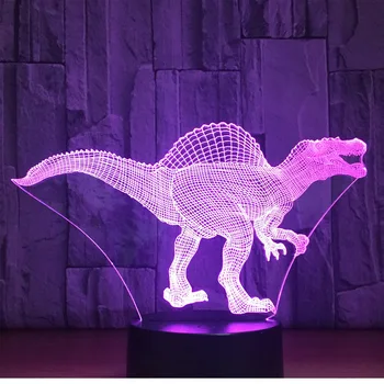 3D LED Nakts Gaisma Dinozauru Spinosaurus ar 7 Krāsas, Gaismas, Mājas Apdare, Lampas Pārsteidzošs Vizualizācijas Optiskā Ilūzija 21566