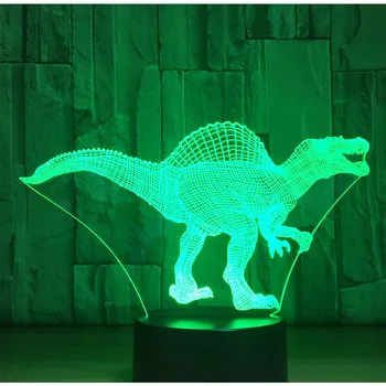 3D LED Nakts Gaisma Dinozauru Spinosaurus ar 7 Krāsas, Gaismas, Mājas Apdare, Lampas Pārsteidzošs Vizualizācijas Optiskā Ilūzija