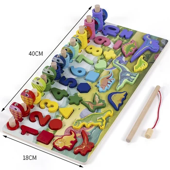 3D Montessori Koka Rotaļlietas Bērniem Aizņemts Valdes Magnētisko Zvejas Dinozauru Digitālo Formu Saskaņošana Bloki Matemātikas Izglītības Rotaļlietas bērniem