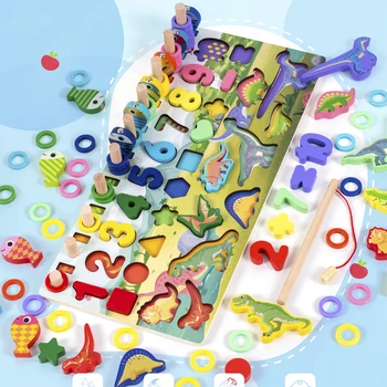 3D Montessori Koka Rotaļlietas Bērniem Aizņemts Valdes Magnētisko Zvejas Dinozauru Digitālo Formu Saskaņošana Bloki Matemātikas Izglītības Rotaļlietas bērniem