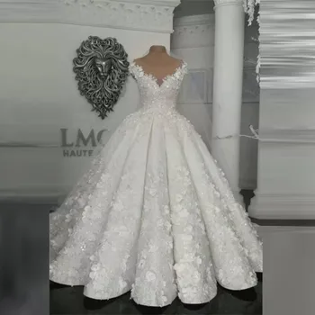 3d Ziedu Kāzu Kleitas malu Noapaļošana vestido de noiva Dubaija balles Kleitas Līgavas Kleita Saūda arābu Kāzu Kleitas Krāšņs Trouwjurk 8714