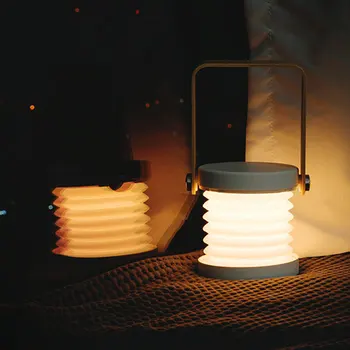 3pcs Jauno Radošo koka rokturi uzlādes nakts gaismas, galda lampas pārnēsājamas laternas lampas teleskopiskie locīšanas led galda lampa