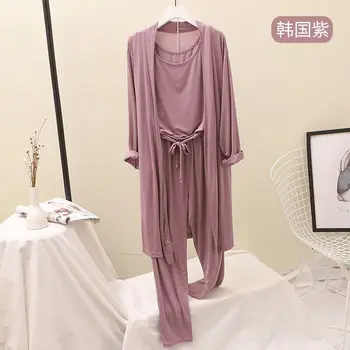 3Pcs/Komplekts Sievietēm Pyjama Kravu Kokvilnas Sexy Apakšveļa, Drēbes, Bikses, Pidžamas Komplekti Pavasara Rudens Gadījuma Sleepwear Homewear Pijama Mujer