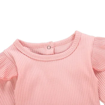 3Pcs Rudens Baby Girl Apģērbu āķu Izlīdzināšanu Piedurknēm Romper Topi Ziedu Siksna, Svārki, Galvas Apģērbs, Apģērbu Komplekts 0-24M 5647