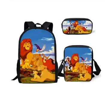 3PCs/Set Bērnu Skolas Mugursoma The lion King PPatten Bērniem Skolas Somas Karikatūra Dzīvnieku Dizains Pusaudžiem Grāmatas-Somas Komplekts