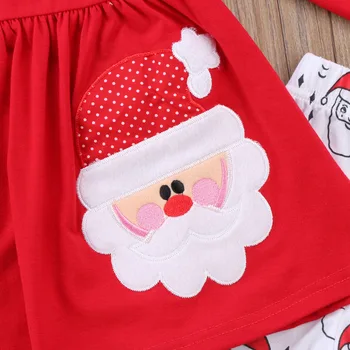 3PCS Ziemassvētku Toddler Bērniem, Baby Meiteņu Topi, Kleita Jauki Santa Claus Drukāt Vestidos Bikses Galvu Apģērbs, Apģērbu Komplekts