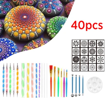 40Pcs/komplekts DIY Mandala Dotting Instrumentu Komplekts krāsošanai Akmeņiem Dot Komplekts Rock Akmens Glezna Pildspalvu Polka Dot Mākslas Rīku Veidni Kosmētikas