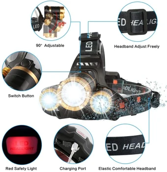 5000 Lūmenu LED Lukturis Uzlādējams Spēcīgs Lukturu Grūti Cepuri Ūdensizturīgs Zoomable 4 Režīmi Darbu, ņemot vērā Tūrisma Pārgājienā Āra