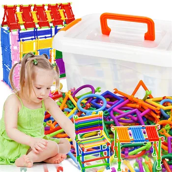 500Pcs/komplekts Plastmasas Bloki Ēku Būvniecībai Rotaļlietu Komplekts Gudru Burvju Nūjiņu Montāža Ievietošana Bloks Rotaļlietas Bērniem Uzglabāšanas Kaste