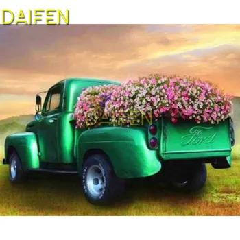 5D DIY Dimanta izšuvumi Pilnu Kvadrātveida Dimanta mozaīkas automašīnas kravas automašīnu ziedu varavīksnes saulrieta Pilna Apaļā Dimanta glezna krustdūrienā