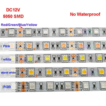 5M/daudz DC12V 5050 SMD 60LEDs/m Balta/Silti Balta/Sarkana/Zaļa/Dzeltena/Zila/Rozā/RGB/UV/RGBW/RGBWW Elastīgs Led Strip Gaismas lentes