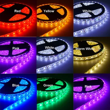5M/daudz DC12V 5050 SMD 60LEDs/m Balta/Silti Balta/Sarkana/Zaļa/Dzeltena/Zila/Rozā/RGB/UV/RGBW/RGBWW Elastīgs Led Strip Gaismas lentes