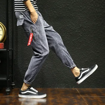 5XL plus lieluma vīriešiem bikses Hong Kong stila lentes zīmuli bikses velveta gadījuma bikses modes aukliņu bikses
