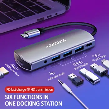 6 in 1 Multi C Tipa HDMI-saderīgam 4K USB 3.0 HUB USB C TF SD Karšu Lasītājs PD Uzlādes Adapteris Priekš Macbook Samsung un huawei