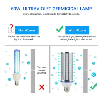 60W UV Germicidal Gaismas Ultravioletā Sterilizācijas E27 Corn Spuldzes Lampas Viedā 110V/220V Tālvadības 195 Lampa Pērles