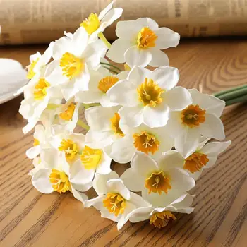 6Pcs/Pušķi, Mākslīgo Ziedu Narcise Zīda Ziedi, Pušķi, Kāzu Mājas Apdare Viltus Ziedu Pušķis