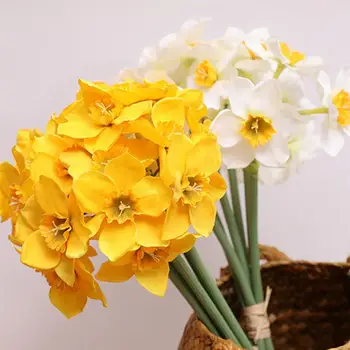 6Pcs/Pušķi, Mākslīgo Ziedu Narcise Zīda Ziedi, Pušķi, Kāzu Mājas Apdare Viltus Ziedu Pušķis