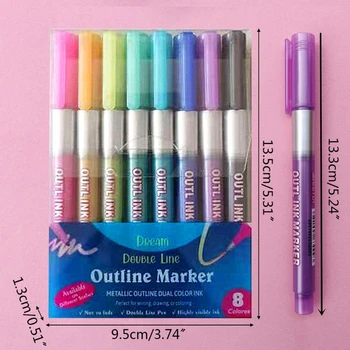 8 Krāsas Dubultās Līnijas Luminiscences Mākslas Marķieri Kontūra Pildspalvu, Kancelejas Preces, Zīmēšanas Pildspalvas