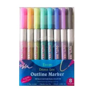 8 Krāsas Dubultās Līnijas Luminiscences Mākslas Marķieri Kontūra Pildspalvu, Kancelejas Preces, Zīmēšanas Pildspalvas