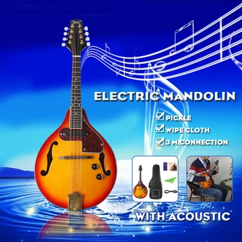 8-Stīgu Elektriskā Mandolīna Stila Rožkoka Klaviatūra Regulējams Stīgu Instruments, ar Kabeli Virknes Cērtes Soma Rožkoka