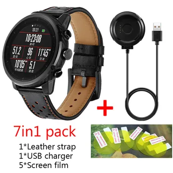 8in1 Joslas Sākotnējo Xiaomi Huami Amazfit Stratos 2 Siksniņas Ādas smartwatch aproce Lādētāja kabelis dokstacijas Ekrāna Aizsargs